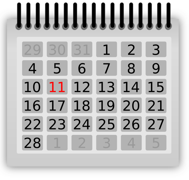 Calendario de un mes de Febrero cualquiera