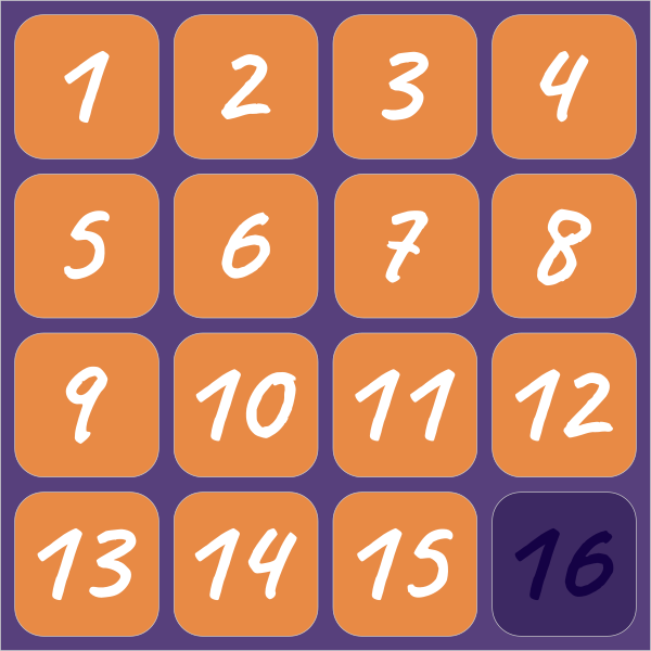 Puzzle de las 15 baldosas con todas las casillas colocadas