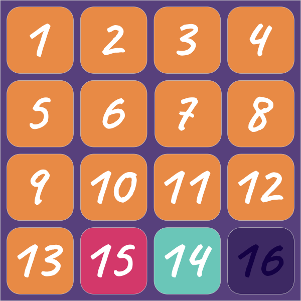Puzzle de las 15 baldosas con las casillas 14 y 15 invertidas